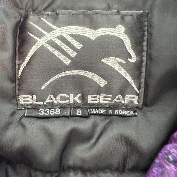 Vintage Black Bear Ski Jacket Womens 8 Purple Abstract Splash All Over Print 80s - Picture 3 of 13